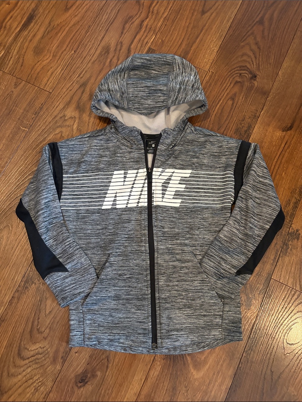 Dri-Fit Nike Kids Heather Gray Hooded Zip Jacket with White Logo